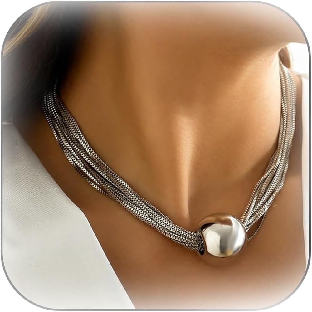 Big Ball Clavicle Choker Silvertoner Multistrand & Matcing Earrings NWOT